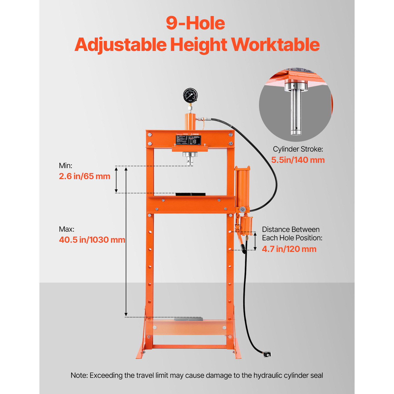 20 T Hydraulic Shop Press with Pressure Gauge & Press Plates for Bending - Image 3