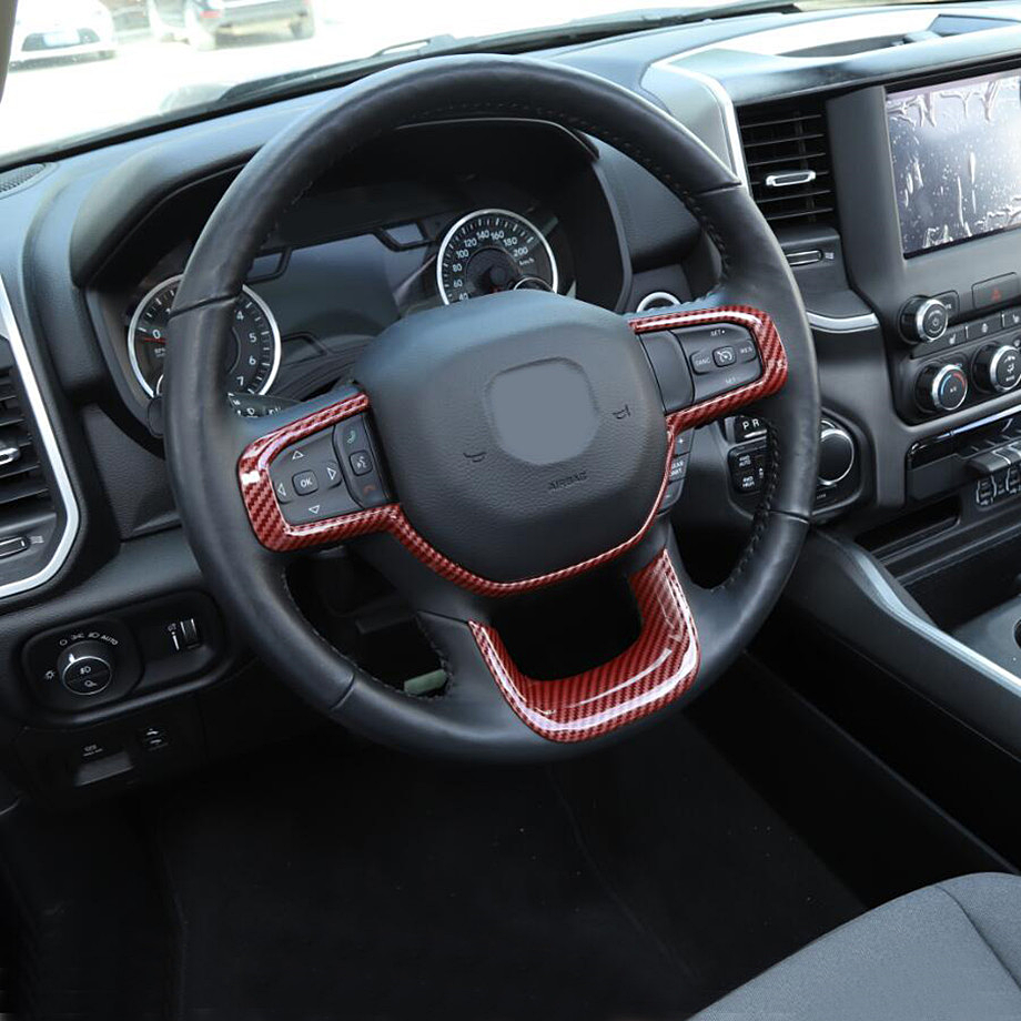 Red Carbon Fiber Steering Wheel Cover Trim Accessories For Dodge Ram 1500 19-25 - Image 4