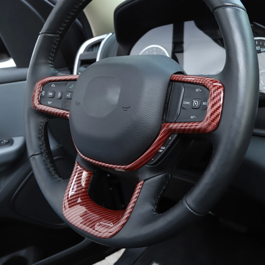 Red Carbon Fiber Steering Wheel Cover Trim Accessories For Dodge Ram 1500 19-25 - Image 5