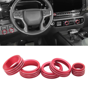 Dashboard Console Adjust Knob Cover Red Trim kit For Chevy Silverado 2022-2025