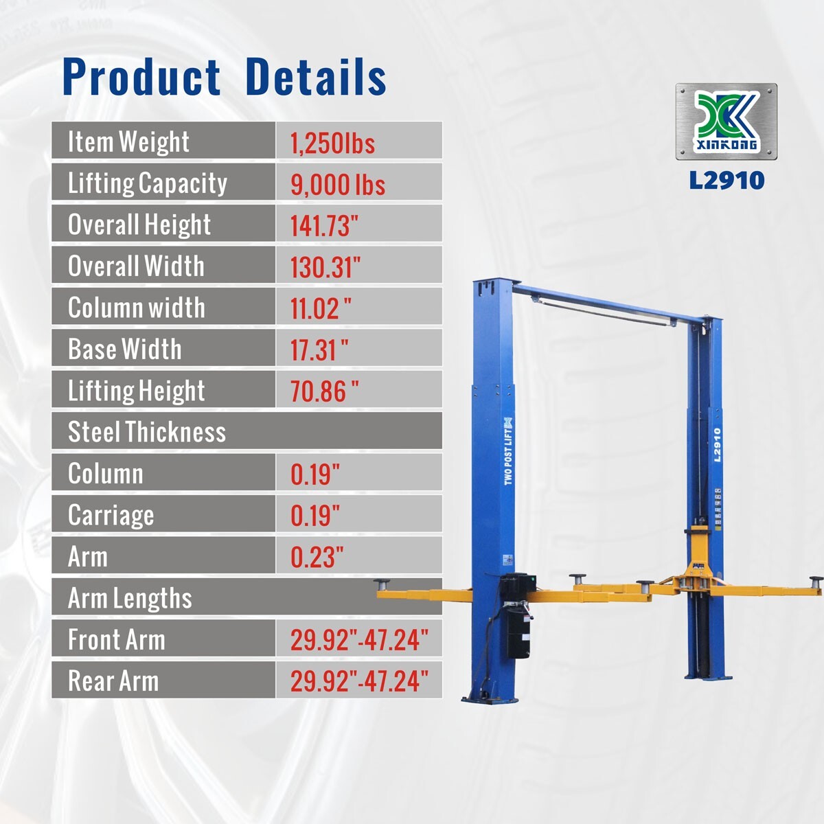 XK L2910 2 Post Lift 9,000 LB Two Post Lift Auto Lift Car Lift Truck Hoist 220V - Image 3