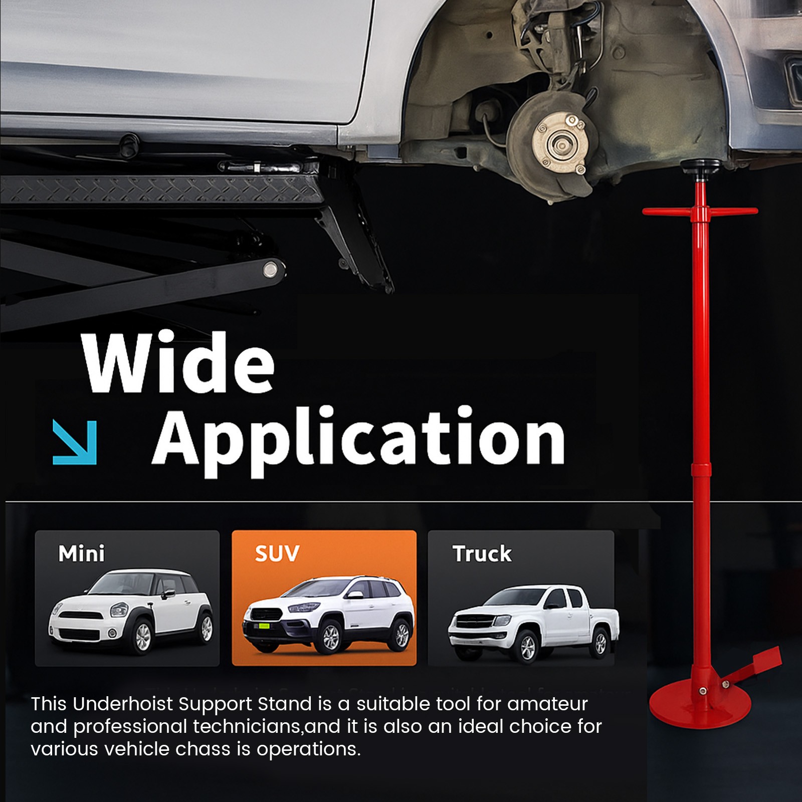 Under Hoist Auto Car Support Stand 1650lb 3/4 Ton Safety Jack Lift 64.5''-84.5'' - Image 4