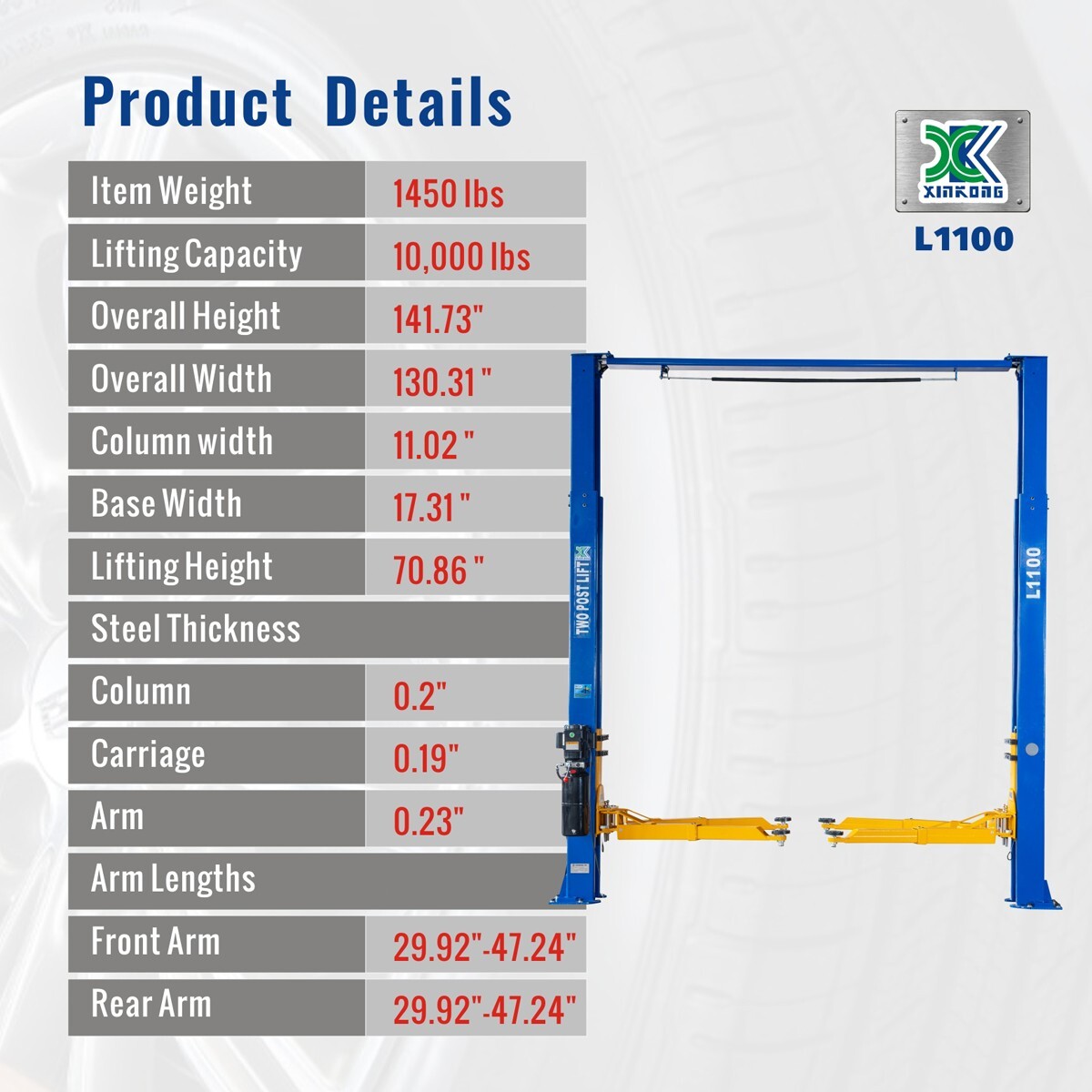 XK L1100 2 Post Lift 10,000lbs Two Post Lift Auto Lift Car Lift Hoist 220V Tools - Image 3