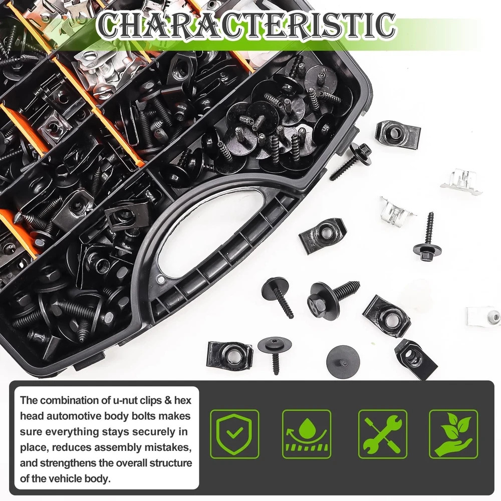 260PCS U-Nut Clips & Automotive Body Fender Bolts Kit,for Most Cars Fender,En... - Image 5