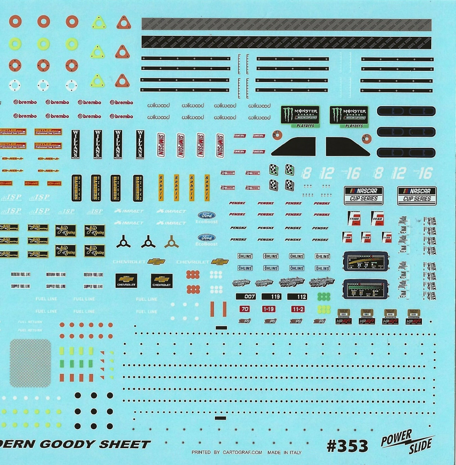 NASCAR DECAL 2019 & UP MODERN NASCAR GOODIES DETAIL SHEET 1/24-1/25 - Image 3