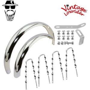 VINTAGE LOWRIDER 20" CLASSIC ADJUSTABLE CHROME FENDER SET W/ FLAT TWISTED BRACES