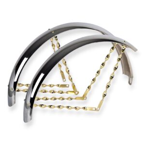 OG LOWRIDER 26" CLASSIC ADJUSTABLE CHROME FENDER SET W/GOLD FLAT TWISTED BRACES