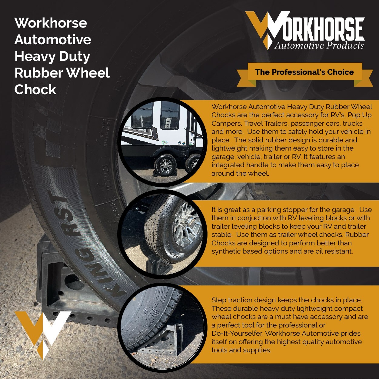 Heavy Duty Solid Rubber Wheel Chocks for RV, Trailer, Truck or Car. Pack of 2 - Image 4