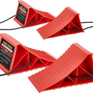 4 Pack Heavy Duty Wheel Chocks with Rope for Easy Removal, Durable, Non-Slip Red