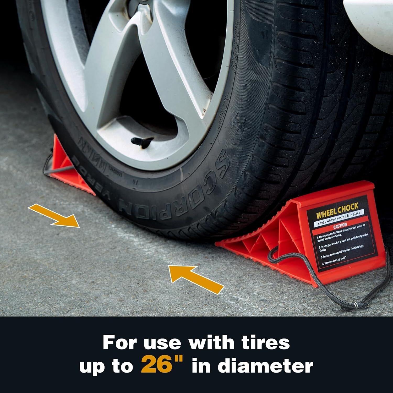 4 Pack Heavy Duty Wheel Chocks with Rope for Easy Removal, Durable, Non-Slip Red - Image 4
