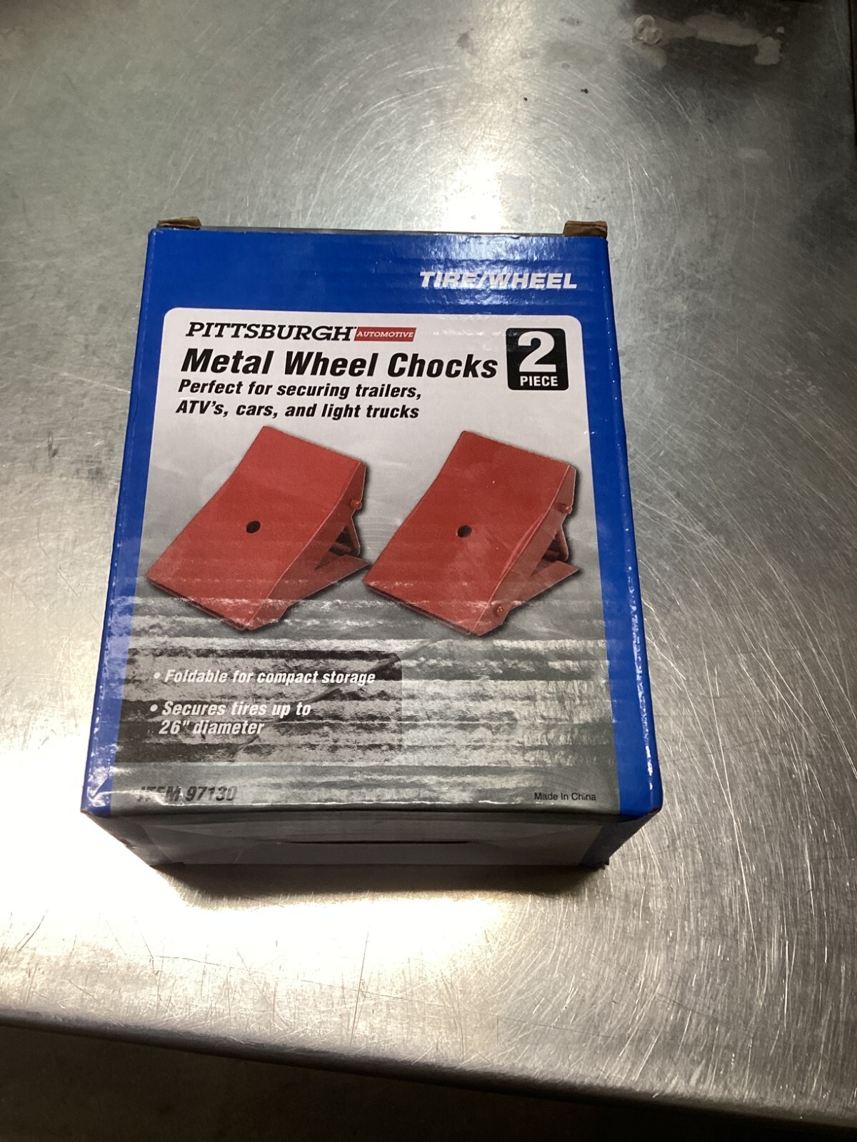 Pittsburgh Automotive 97130 Tire/Wheel 2 Pieces Foldable Metal Wheel Chocks