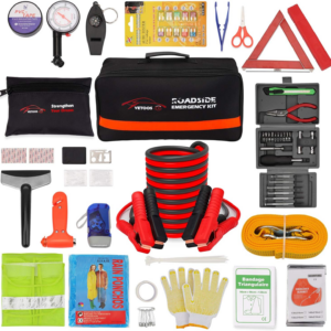 Roadside Emergency Car Kit with Jumper Cables, Auto Vehicle Safety Road Side Ass