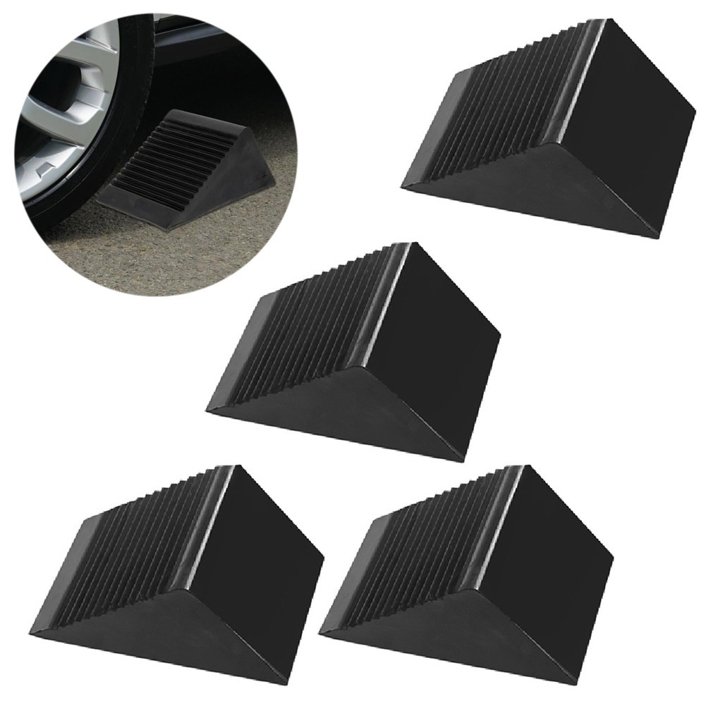 4 Pack Heavy Duty Rubber Wheel Chocks NonSlip Tire Stoppers for Vehicle Safety - Image 5