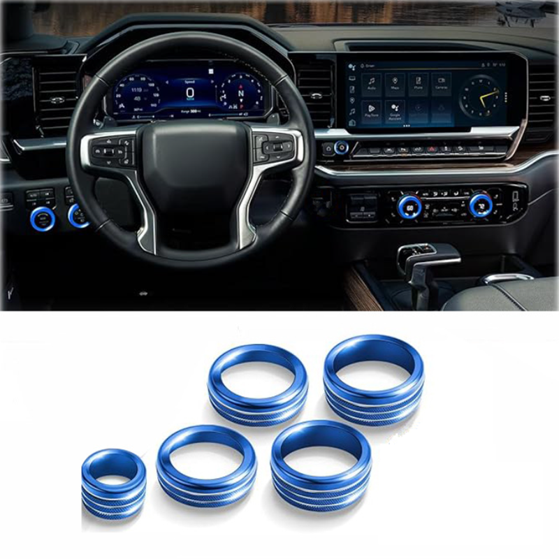 Dashboard Console Adjust Knob Cover Blue Trim 5pcs For Chevy Silverado 2022-2026