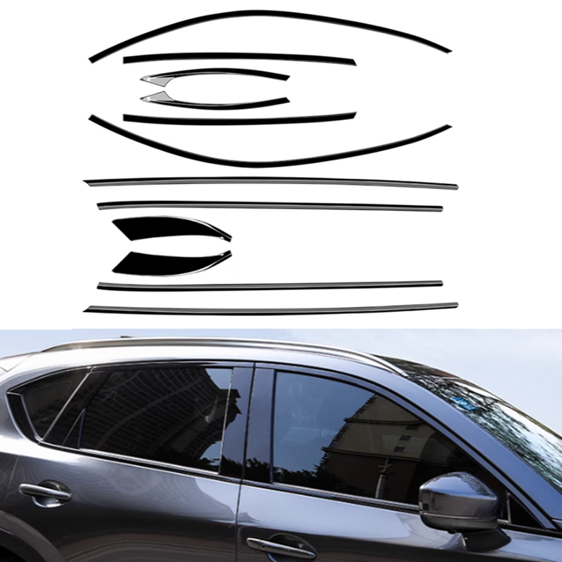 Window Moulding Strips Trims Seal Belt ForMazda CX-5 2017-23 24 2025 Gloss Black - Image 3