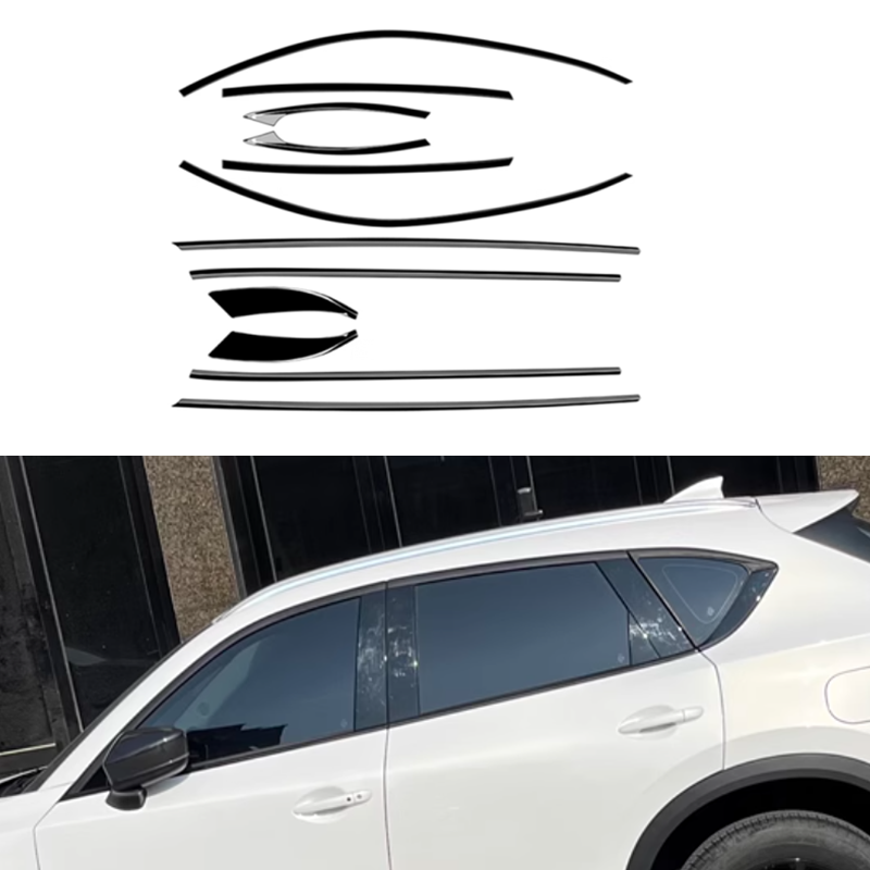 Window Moulding Strips Trims Seal Belt ForMazda CX-5 2017-23 24 2025 Gloss Black - Image 4