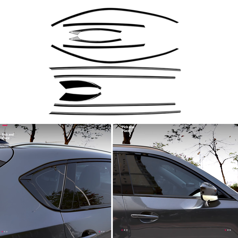 Window Moulding Strips Trims Seal Belt ForMazda CX-5 2017-23 24 2025 Gloss Black - Image 5