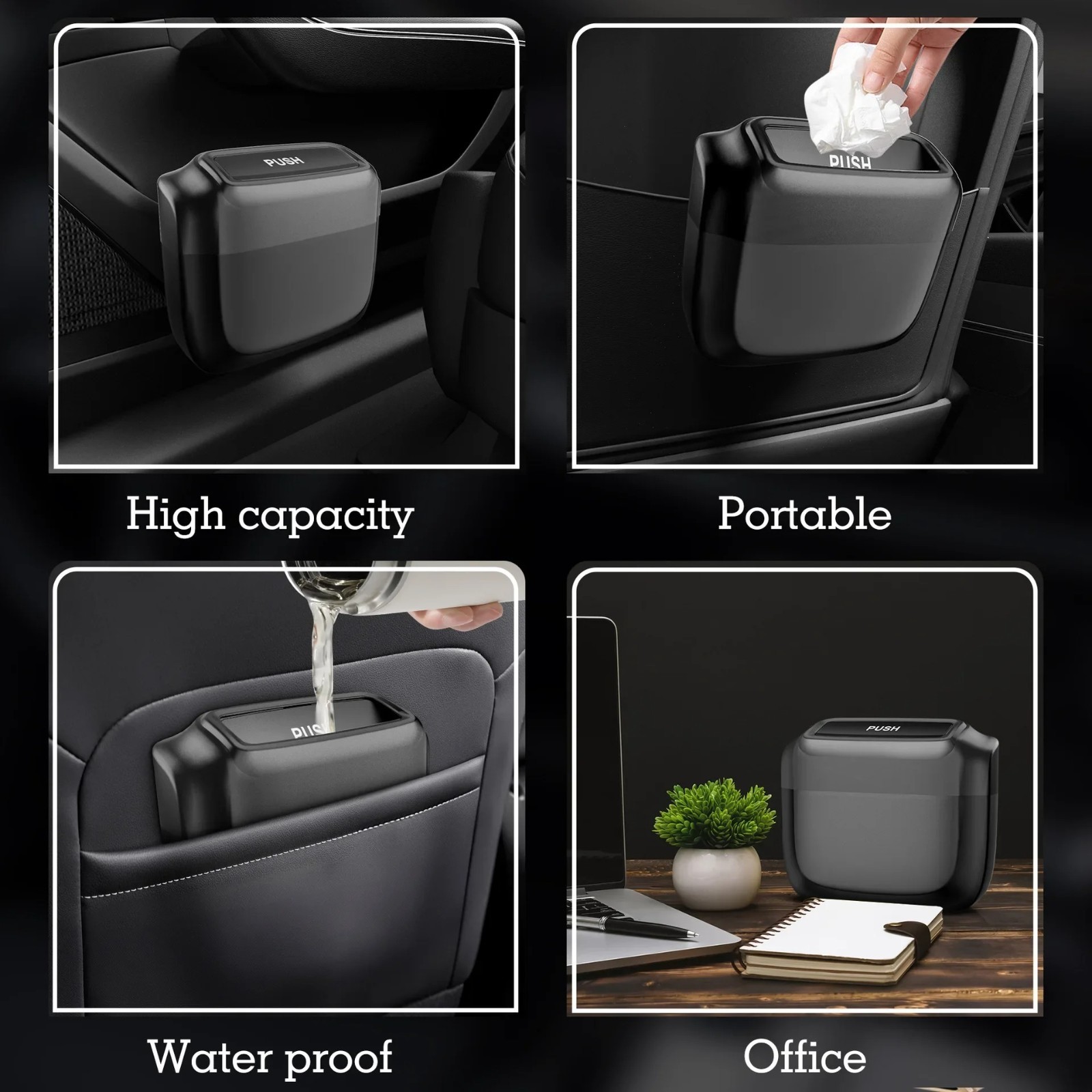 Portable Car Trash Can Garbage Bin Bag Organizer for Vehicles Waterproof Black - Image 5