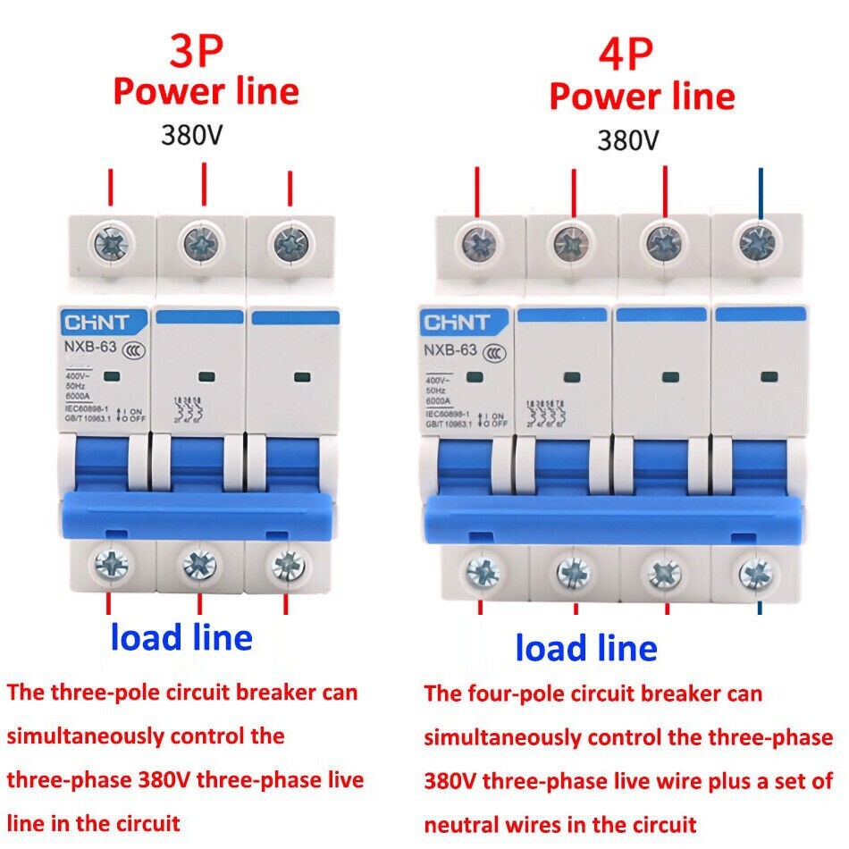 4Pcs NXB-63 CHINT Circuit Breaker 3Pole AC400V Miniature Circuit Breaker 9 Value - Image 2