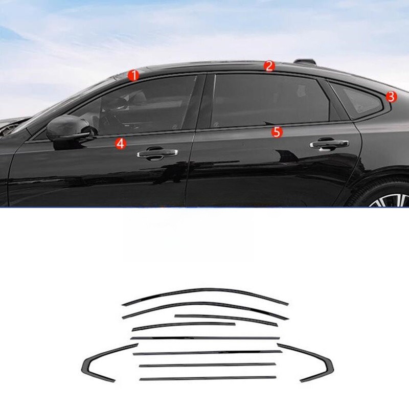 Black steel Car Window Frame Strip Cover Trim 10PCS Fits For Volvo S90 17-2023