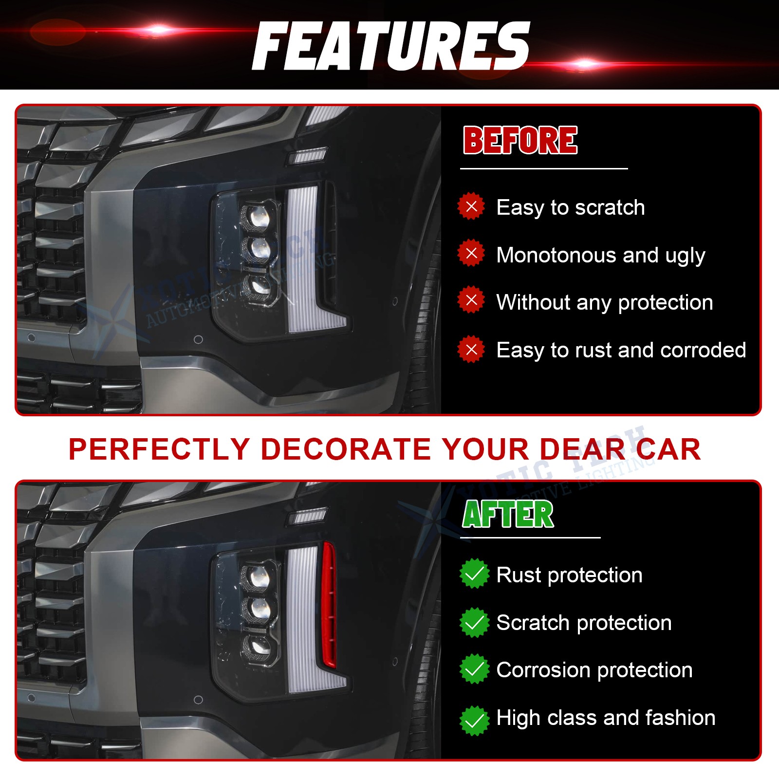 Red Head Fog Light Side Decoration Trim For Hyundai Palisade 23-2025 Accessories - Image 4