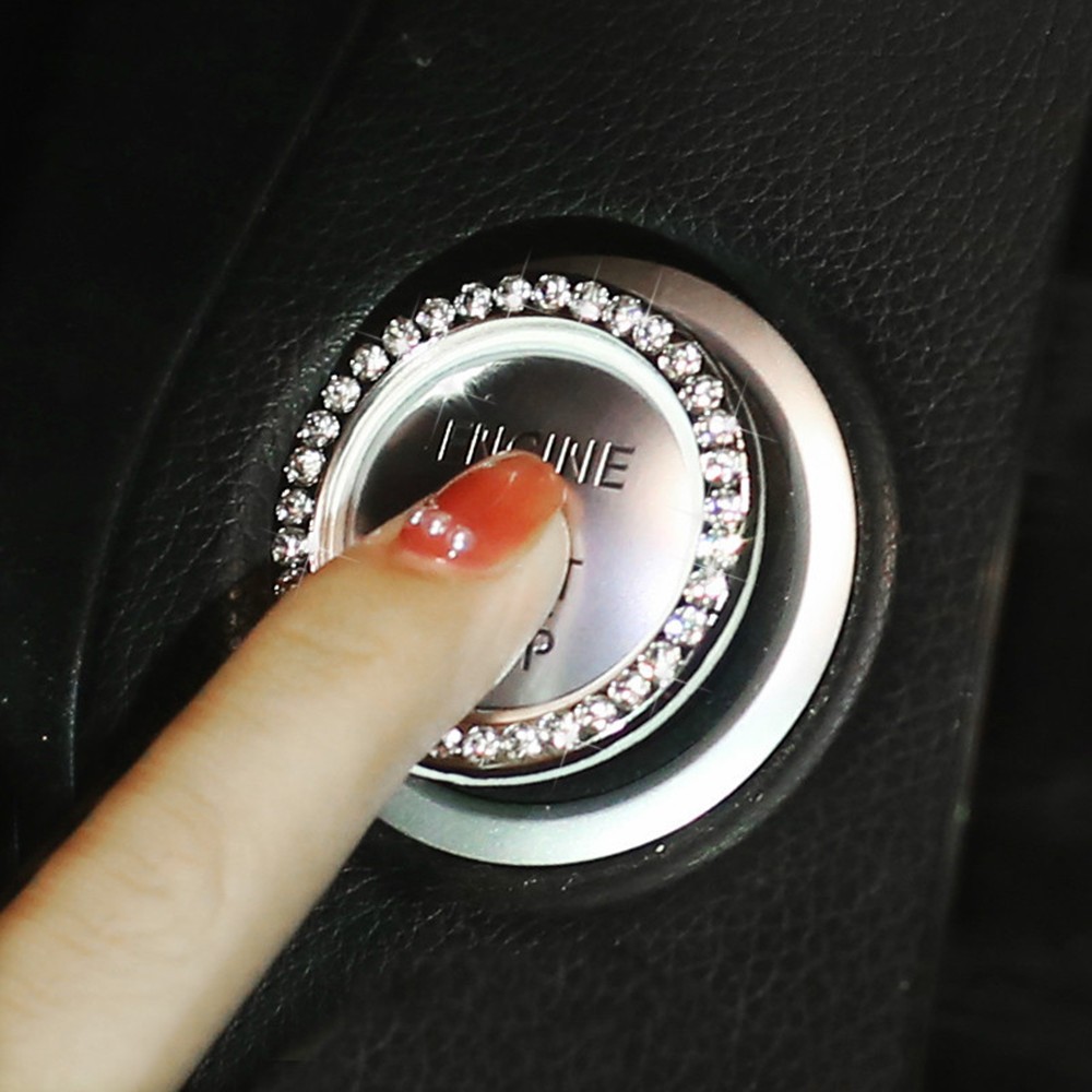Silver Car Trim Button Start Switch Diamond Ring Bling Automotive Accessories
