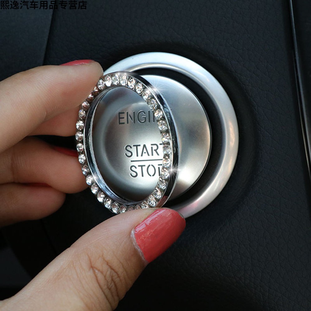 Silver Car Trim Button Start Switch Diamond Ring Bling Automotive Accessories - Image 2