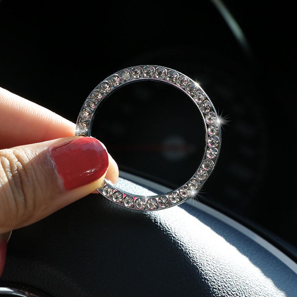 Silver Car Trim Button Start Switch Diamond Ring Bling Automotive Accessories - Image 3