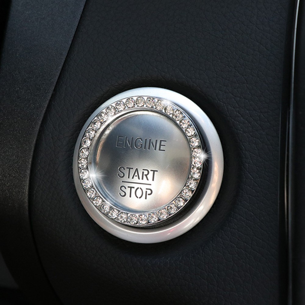 Silver Car Trim Button Start Switch Diamond Ring Bling Automotive Accessories - Image 5