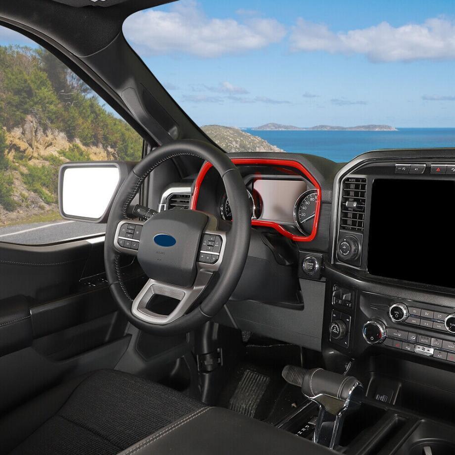 For 2021-2023 Ford F150 F-150 ABS Red Interior Dash Meter Panel Frame Cover Trim - Image 4