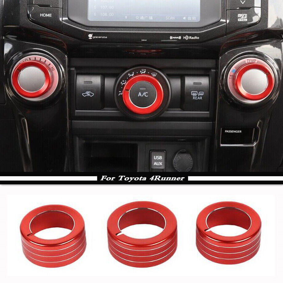 3P Inner AC Switch Knob Cover Trim Ring For Toyota 4Runner 10-23 Accessories Red - Image 2