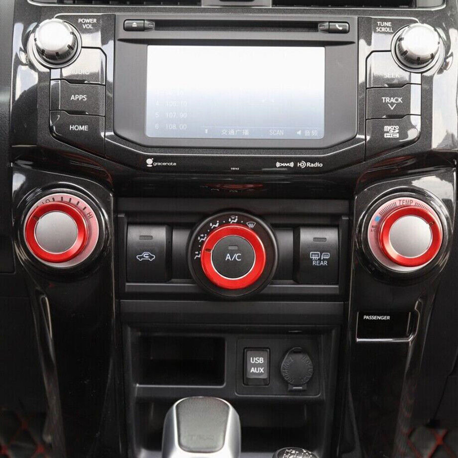 3P Inner AC Switch Knob Cover Trim Ring For Toyota 4Runner 10-23 Accessories Red - Image 4