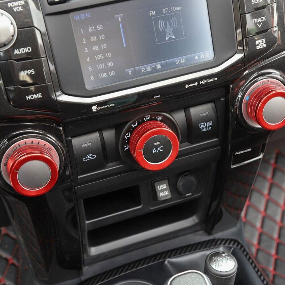 3P Inner AC Switch Knob Cover Trim Ring For Toyota 4Runner 10-23 Accessories Red - Image 5