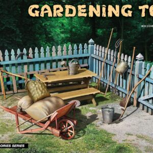 Miniart 1/35 GARDENING TOOLS w/Wheel Barrow & Table #35641 📌Listed in USA📌