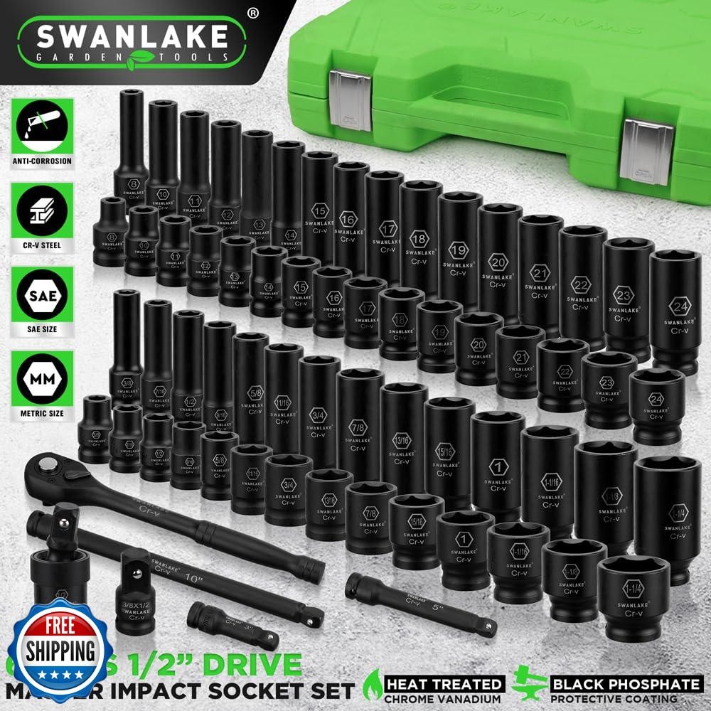 SWANLAKE 1/2" Drive Impact Socket Set, 66-Piece Standard SAE (3/8 - Image 2