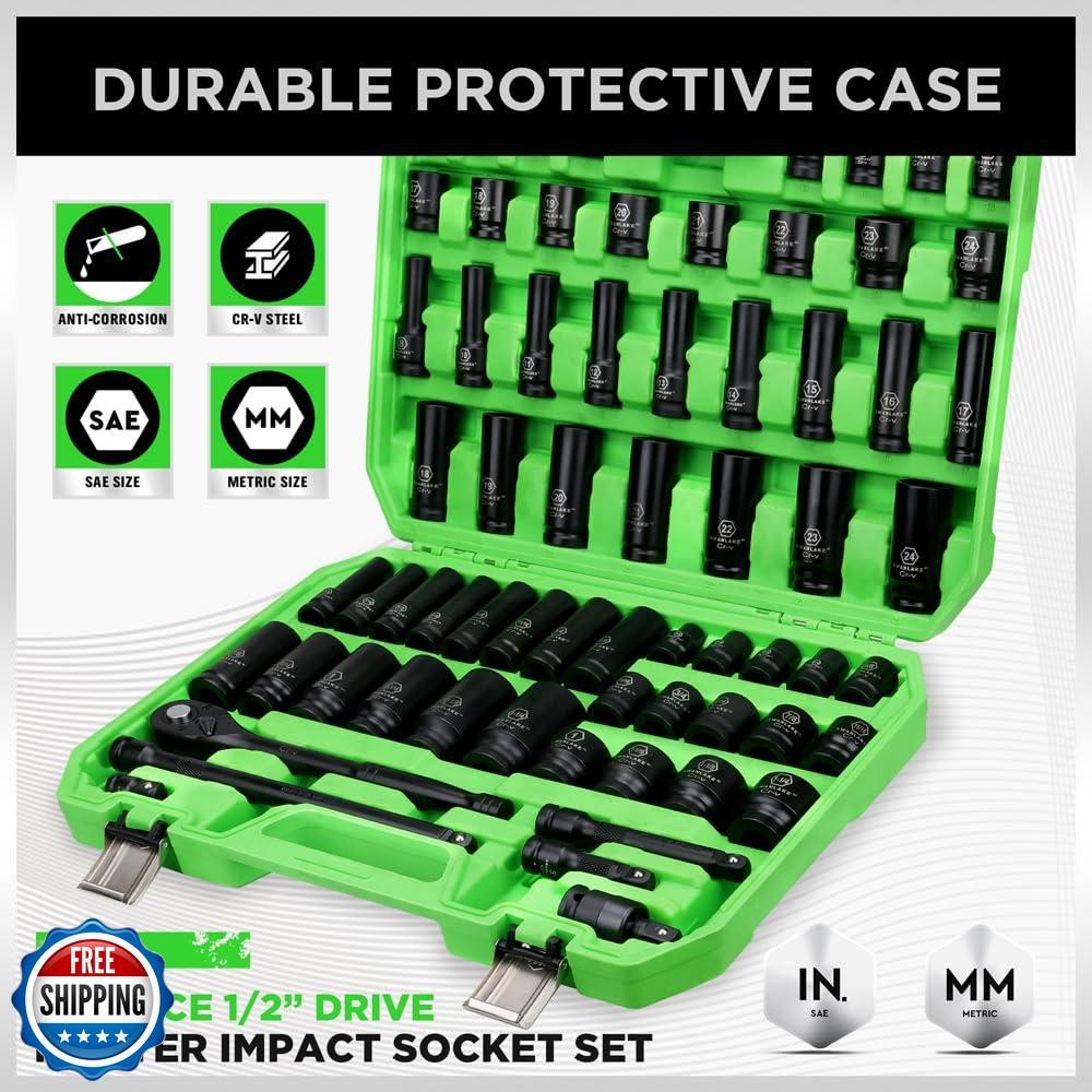 SWANLAKE 1/2" Drive Impact Socket Set, 66-Piece Standard SAE (3/8 - Image 3