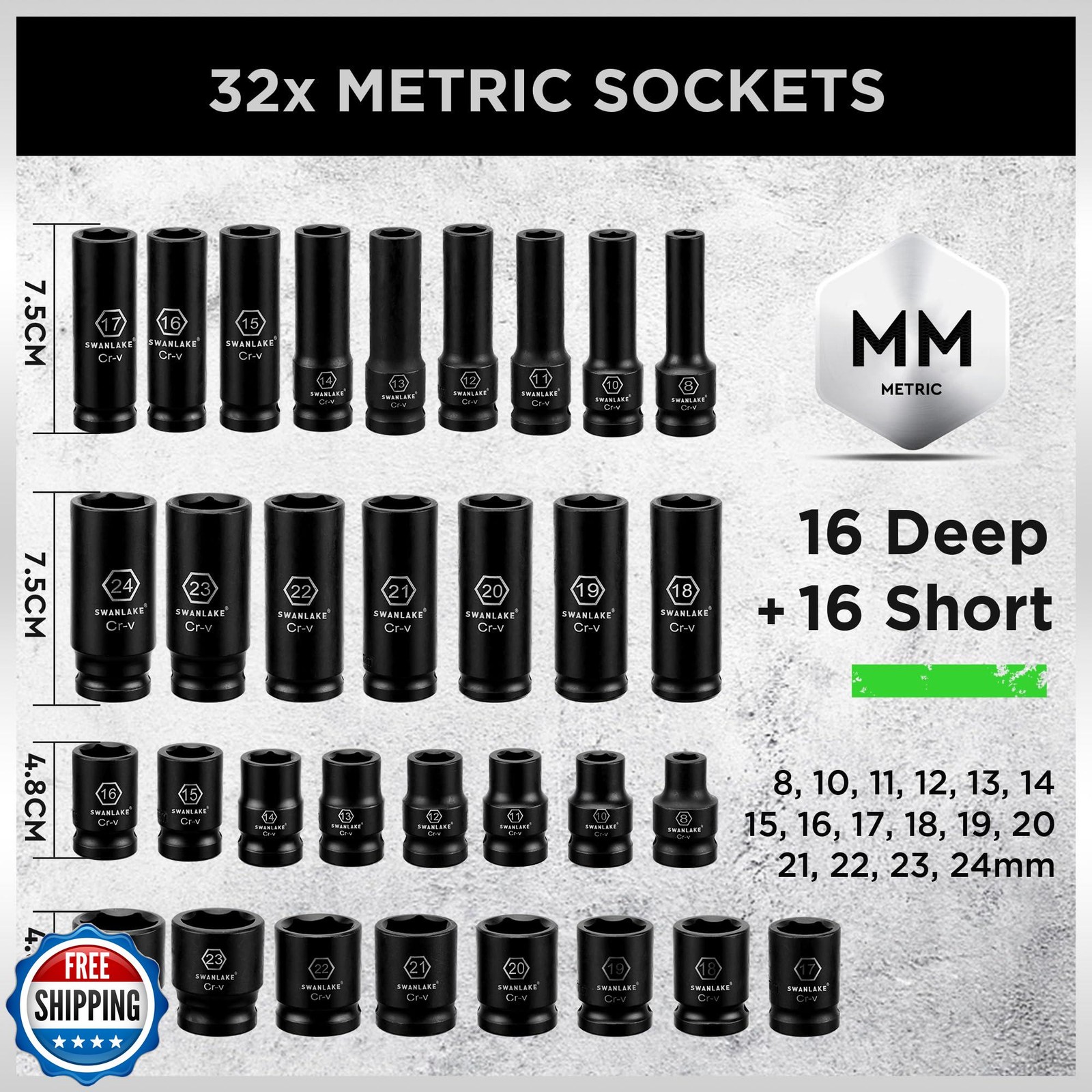 SWANLAKE 1/2" Drive Impact Socket Set, 66-Piece Standard SAE (3/8 - Image 4