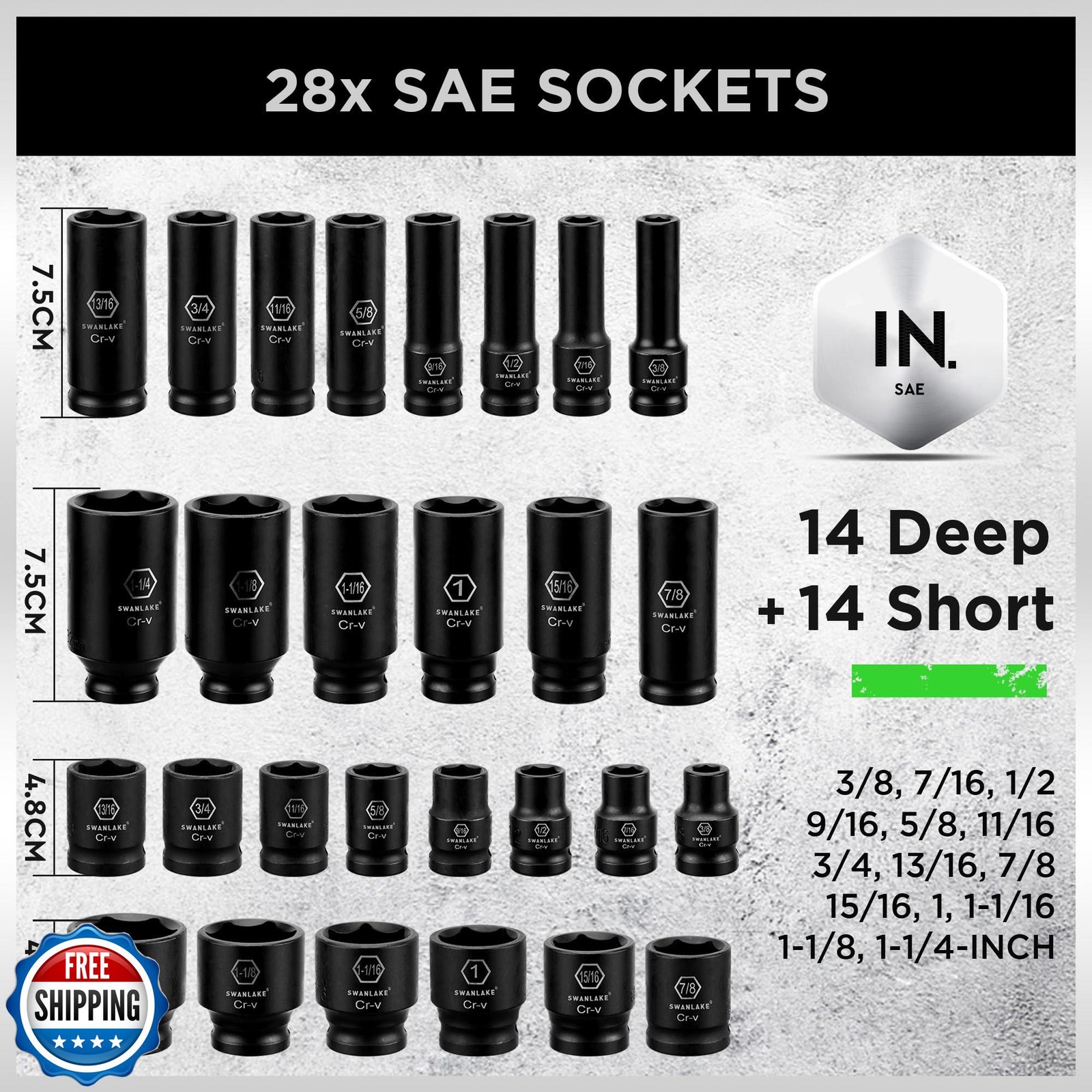 SWANLAKE 1/2" Drive Impact Socket Set, 66-Piece Standard SAE (3/8 - Image 5