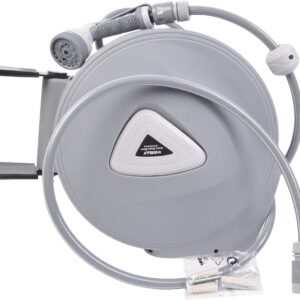 Retractable Garden Water Hose Reel Storage Gun Rewind 65 Feet, Grey, White