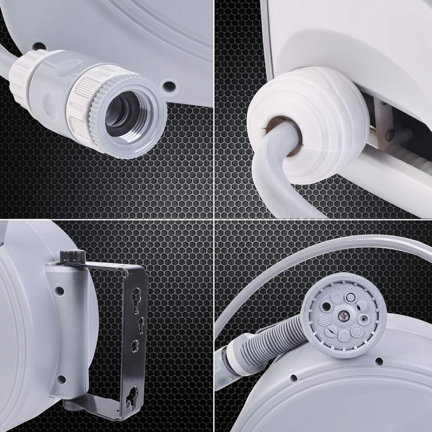 Retractable Garden Water Hose Reel Storage Gun Rewind 65 Feet, Grey, White - Image 4