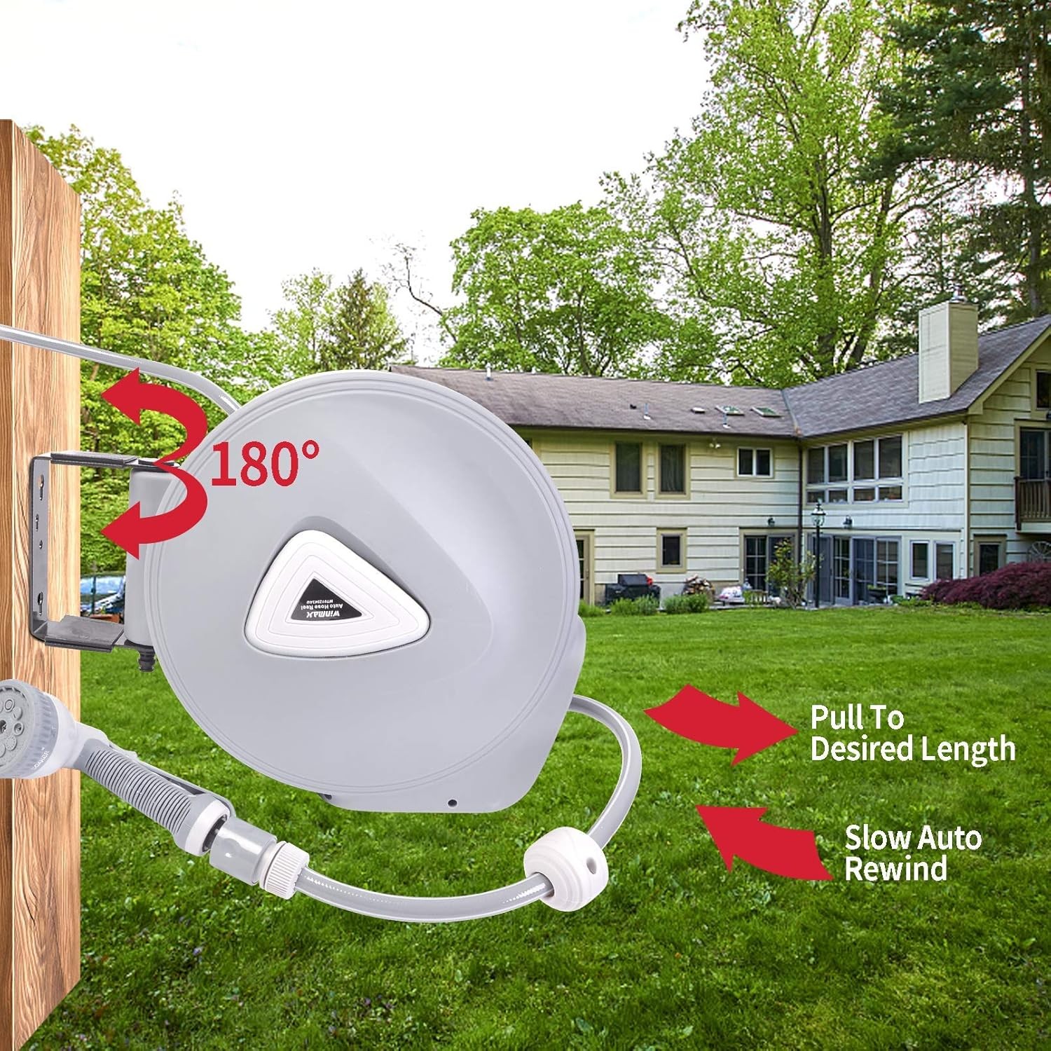 Retractable Garden Water Hose Reel Storage Gun Rewind 65 Feet, Grey, White - Image 5