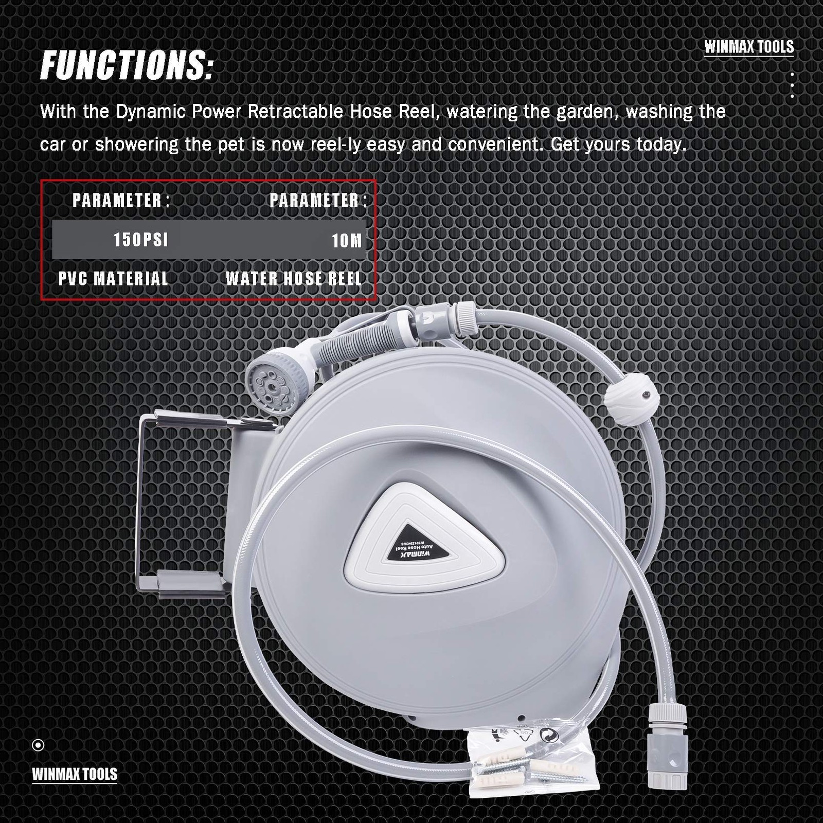 Retractable Garden Water Hose Reel Storage Gun Rewind Wall Mount 32Feet/65Fee... - Image 2