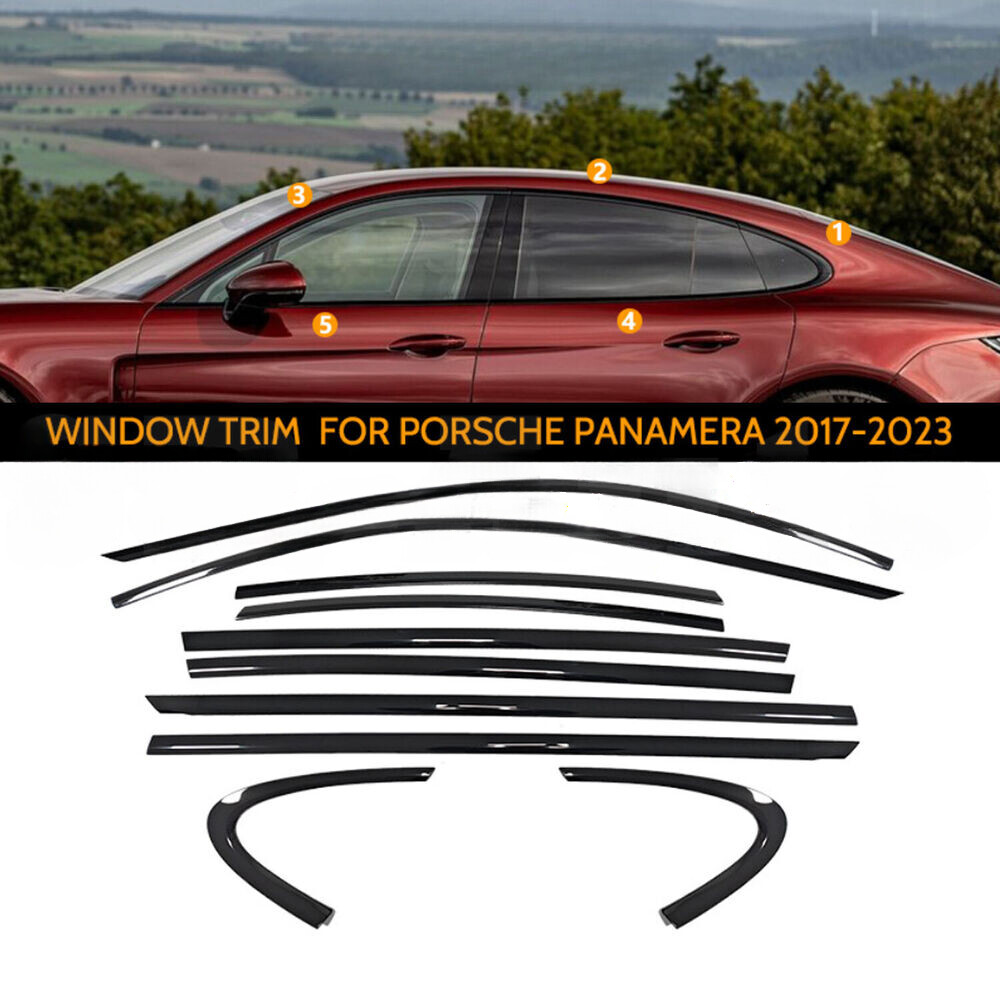 For 17-2023 Porsche Panamera Chrome Black Windows Strip Sill Molding Cover Trims