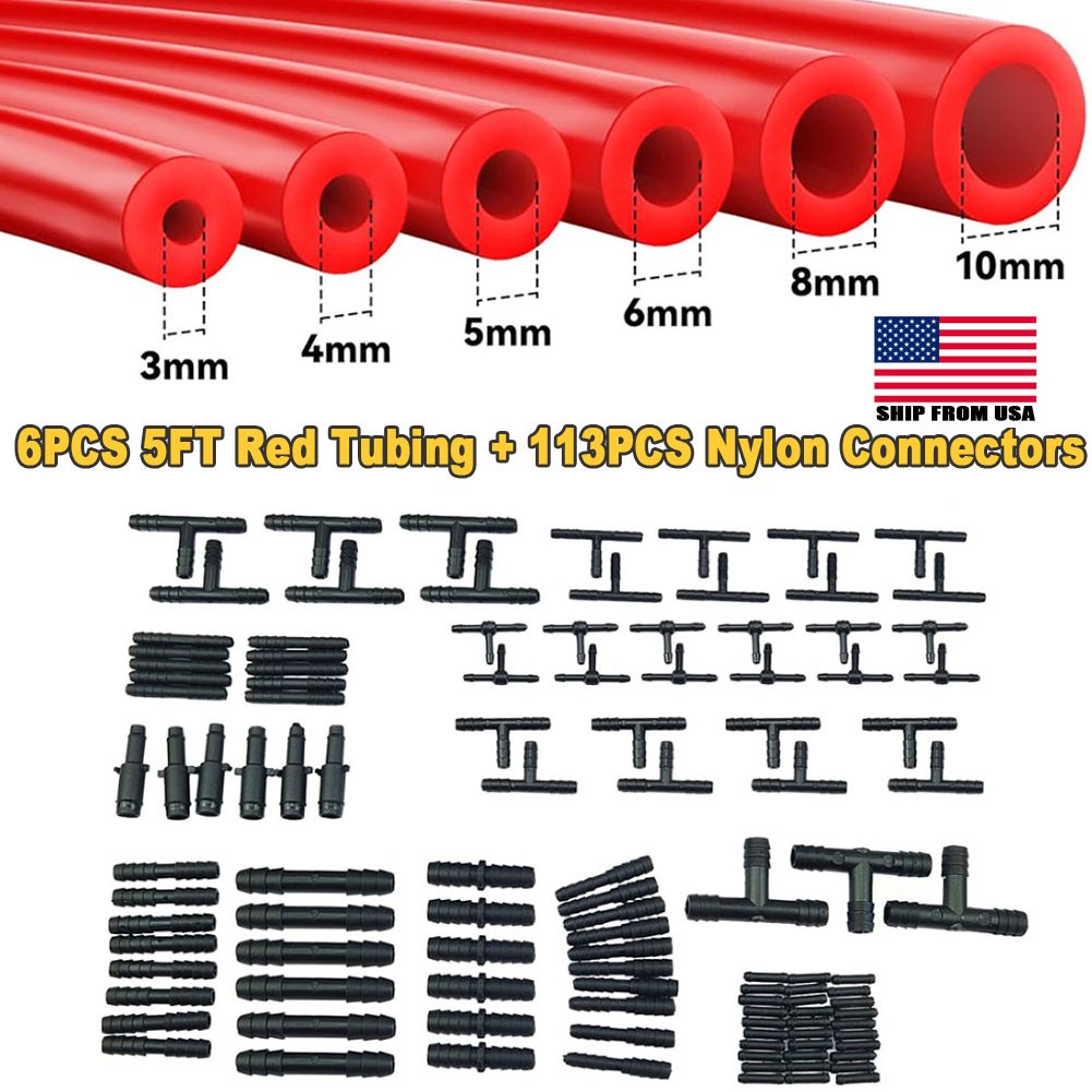 Vacuum Hose Automotive Kit 6PCS 5FT, 1/8" 5/32" 3/16" 1/4" 5/16" 3/8" Red Tubing
