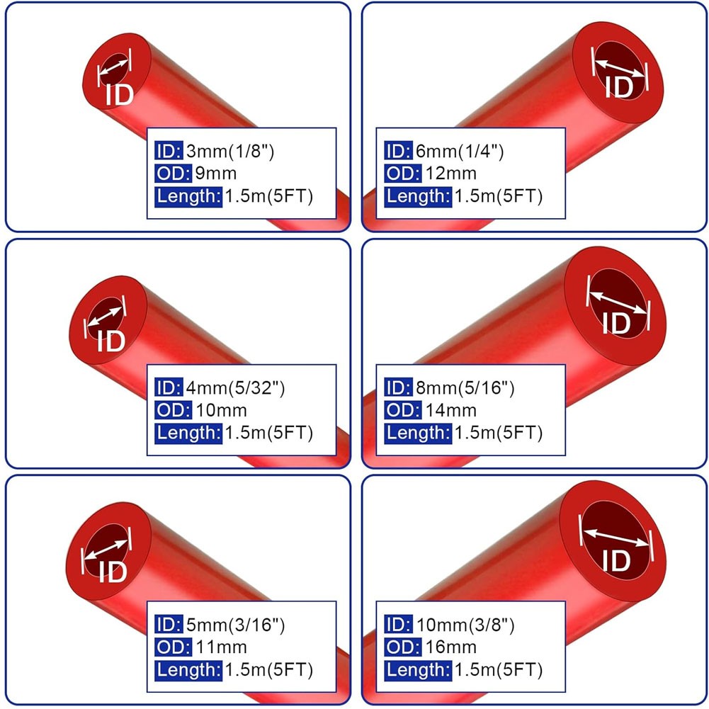 5Ft 6PCS Silicone Vacuum Hose Pipe Automotive+113PCS Vacuum Line Connectors Red - Image 3