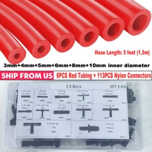 5Ft 6PCS Silicone Vacuum Hose Pipe Automotive+113PCS Vacuum Line Connectors Red