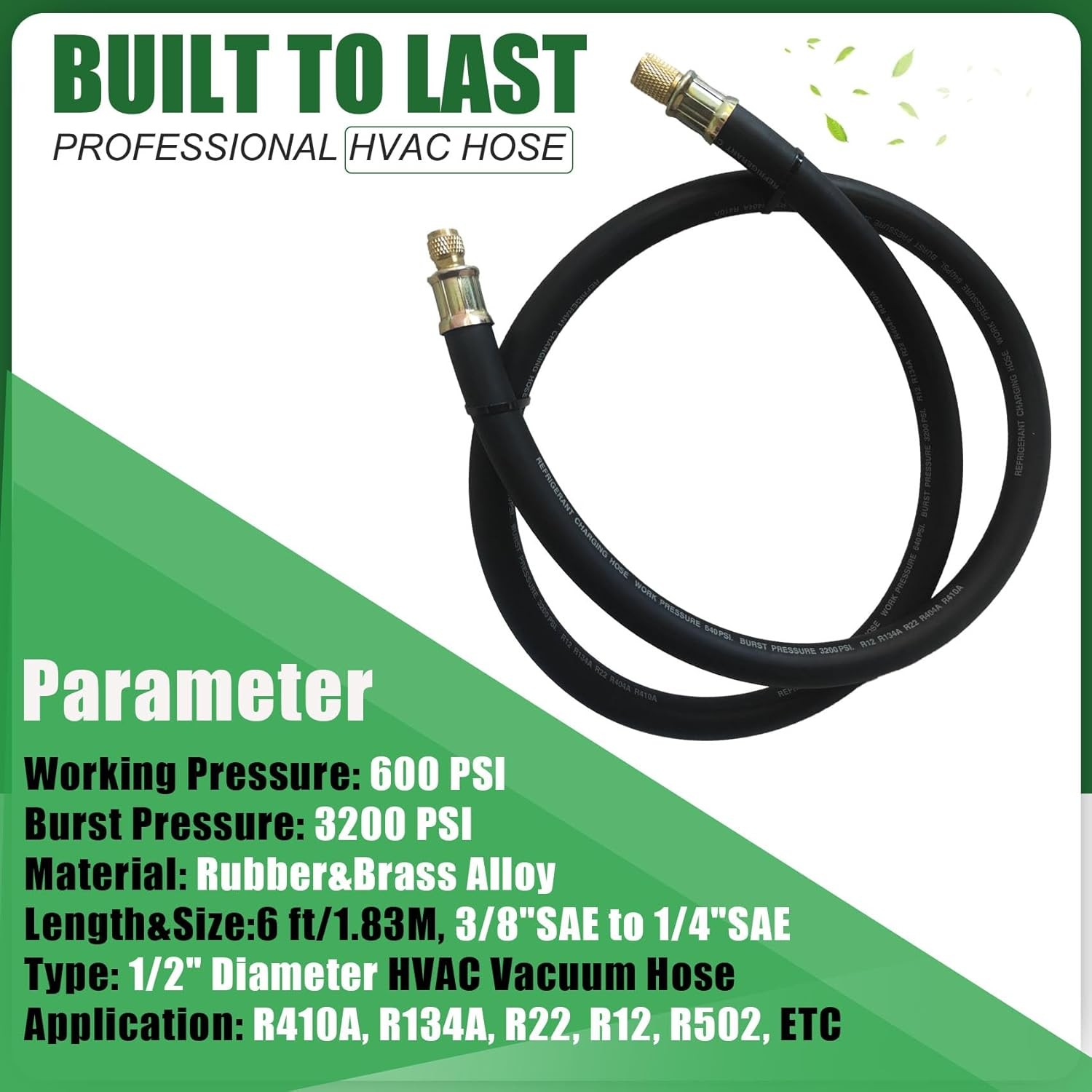 1/2" HVAC Vacuum Hose, 3/8" to 1/4" SAE Fittings High-Flow Refrigerant Hoses, 20 - Image 4