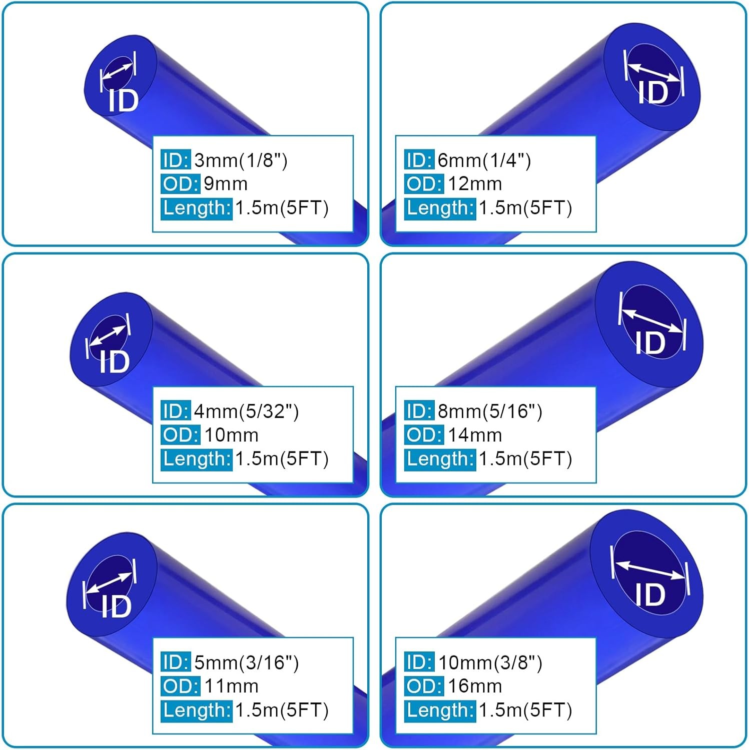 1/8" 5/32" 3/16" 1/4" 5/16" 3/8" Automotive Silicone Vacuum Tubing Hose line Kit - Image 3