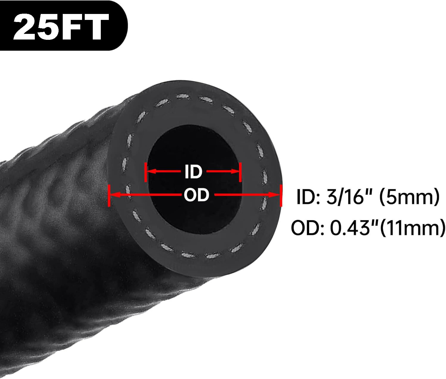 3/16" Fuel Line NBR Rubber Fuel Hose Nylon Braided, for Automotive Vehicles 25FT - Image 2