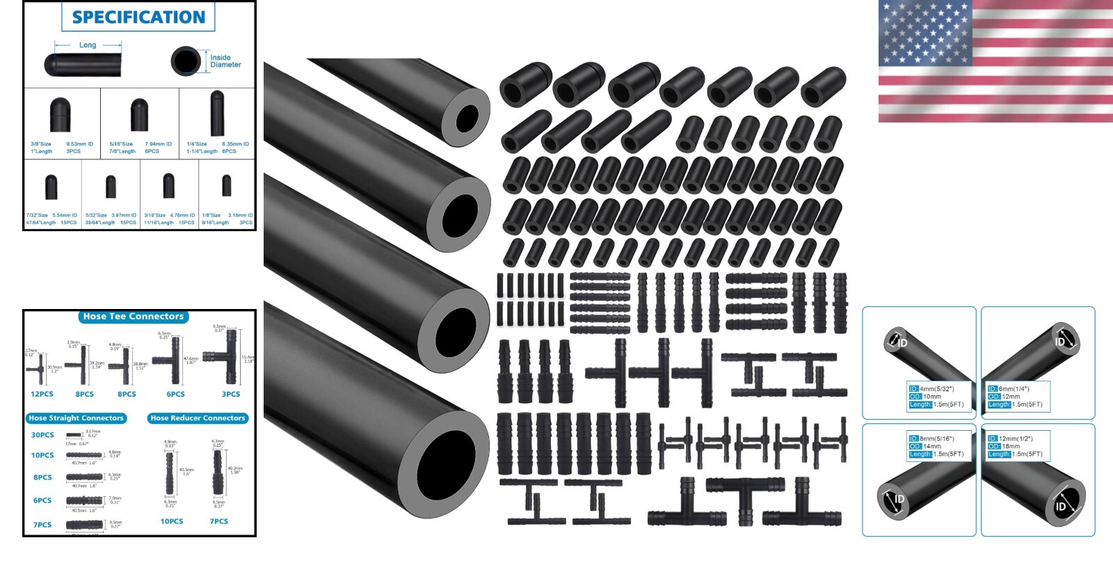 5/32 1/4 5/16 1/2 Automotive Silicone Vacuum Tubing Hose line Kit 5FT with 11... - Image 2
